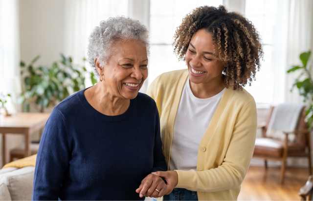 Caregiver helping senior